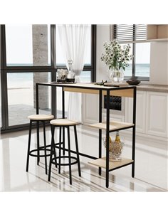 Σκαμπό bar μεταλλικό Nextdeco φυσικό ξύλο Υ70xØ38εκ.