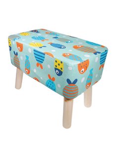 Σκαμπό υφασμάτινο Nextdeco ψαράκια με ξύλινα πόδια Υ37x50x27εκ.