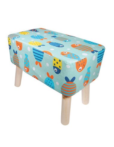 Σκαμπό υφασμάτινο Nextdeco ψαράκια με ξύλινα πόδια Υ37x50x27εκ.