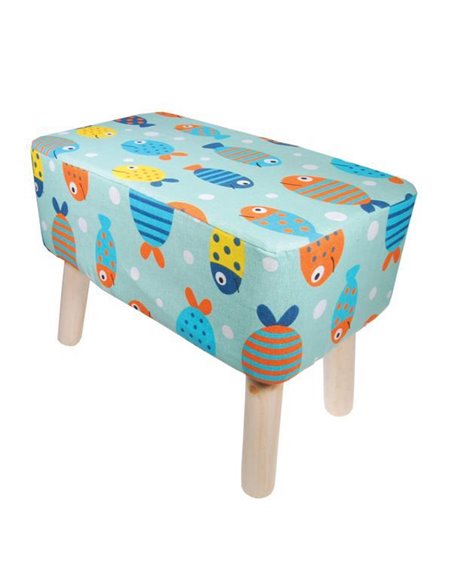 Σκαμπό υφασμάτινο Nextdeco ψαράκια με ξύλινα πόδια Υ37x50x27εκ.