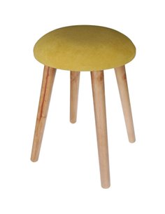 Σκαμπό υφασμάτινο Nextdeco κίτρινο με ξύλινα πόδια Υ37x35Ø εκ.