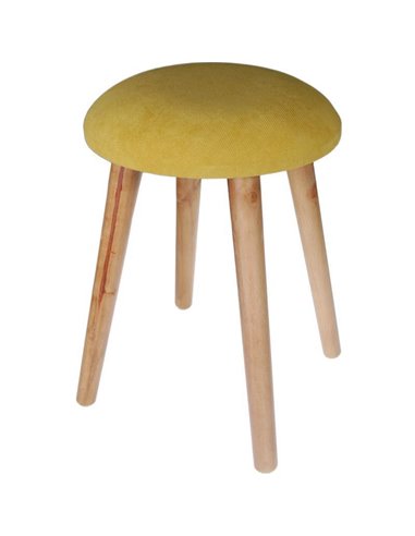 Σκαμπό υφασμάτινο Nextdeco κίτρινο με ξύλινα πόδια Υ37x35Ø εκ.