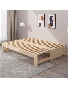 Κρεβάτι Nextdeco επεκτεινόμενο μονό - διπλό μασίφ ξύλο πεύκο Υ40x200x90-160εκ.