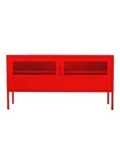 Έπιπλο τηλεόρασης μεταλλικό Nextdeco με ανοιγόμενες πόρτες κόκκινο Υ60x118x40εκ.