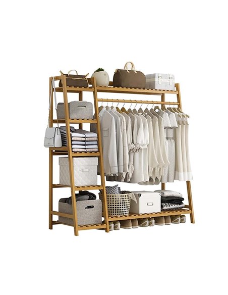 Κρεμάστρα ράγα οργάνωσης ρούχων Nextdeco ξύλινη μπαμπού Υ140x40x130εκ.