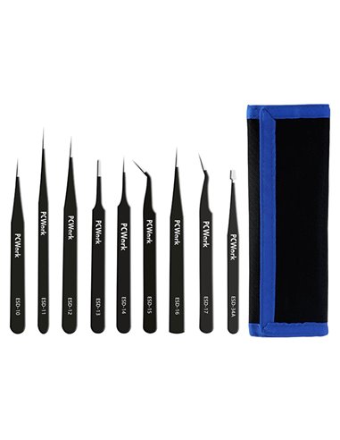 PCWork PCW08G TWEEZER SET, ESD SAFE 9 PIECES