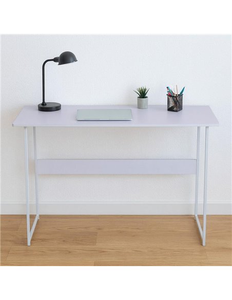 Γραφείο μίνιμαλ με λευκό σκελετό και λιλά επιφάνεια 120x45xΥ72εκ.