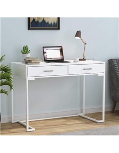 Γραφείο μεταλλικό σκελετό και ξύλινη λευκή επιφάνεια λευκό Υ76x100x50εκ