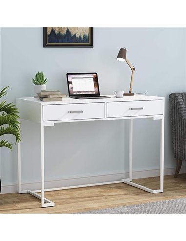 Γραφείο μεταλλικό σκελετό και ξύλινη λευκή επιφάνεια λευκό Υ76x100x50εκ