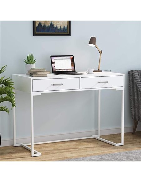 Γραφείο μεταλλικό σκελετό και ξύλινη λευκή επιφάνεια λευκό Υ76x100x50εκ