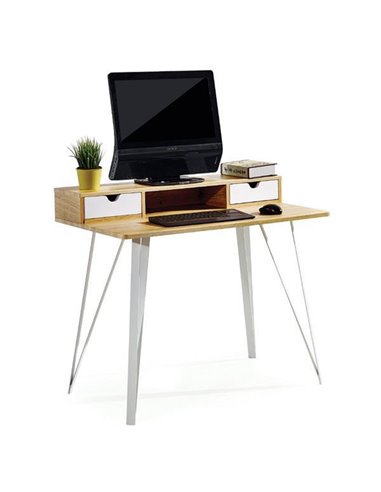 Γραφείο υπολογιστή καφέ με δυο λευκά συρτάρια Υ87x100x60εκ. βάθος