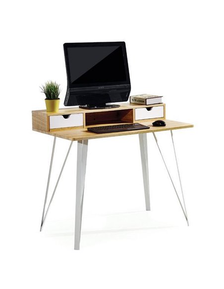 Γραφείο υπολογιστή καφέ με δυο λευκά συρτάρια Υ87x100x60εκ. βάθος