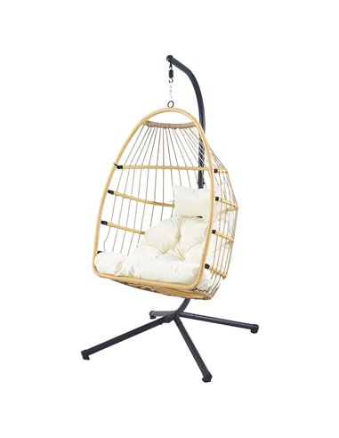 Κρεμαστή κούνια Nextdeco Wanda rattan με λευκά μαξιλάρια Υ110x85x62εκ.