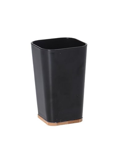 Ποτήρι μπάνιου πλαστικό 7,3x7,5xΥ11,5εκ. μαύρο με bamboo βάση