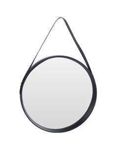 Καθρέφτης από mdf και μαύρο συνθετικό δέρμα Ø51εκ.