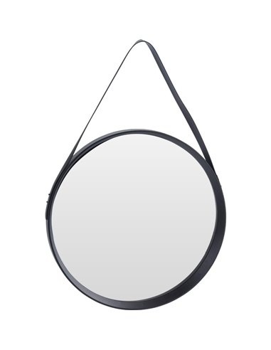 Καθρέφτης από mdf και μαύρο συνθετικό δέρμα Ø51εκ.
