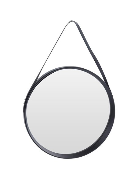Καθρέφτης από mdf και μαύρο συνθετικό δέρμα Ø51εκ.
