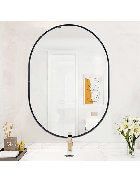 Καθρέφτης επιτοίχιος οβάλ Nextdeco μαύρο μεταλλικό πλαίσιο 60x80εκ.