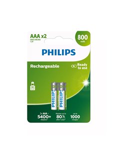 Philips R03B2Α80.GRS Επαναφορτιζόμενες μπαταρίες προ-φορτισμένες Ni-Mh 2 τμχ HR03 AAA 800 mAh 1.2 V