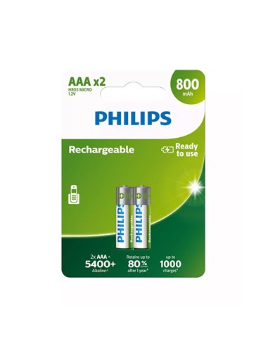 Philips R03B2Α80.GRS Επαναφορτιζόμενες μπαταρίες προ-φορτισμένες Ni-Mh 2 τμχ HR03 AAA 800 mAh 1.2 V