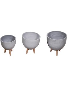 Σετ 3 γλάστρες στρόγγυλες γκρι, από τσιμέντο Υ40x37εκ. - Υ36x32εκ. - Υ31.5x26.5εκ.