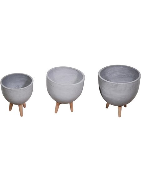 Σετ 3 γλάστρες στρόγγυλες γκρι, από τσιμέντο Υ40x37εκ. - Υ36x32εκ. - Υ31.5x26.5εκ.