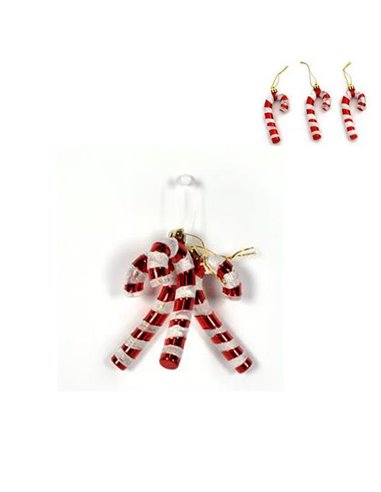Χριστουγεννιάτικα στολίδια "Γλειφιτζούρια μπαστουνάκια" λευκά-κόκκινα Υ9x1,8x4,5εκ. σετ 3 τεμαχίων