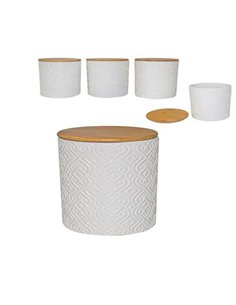 Βαζάκι κεραμικό με καπάκι μπαμπού Υ11x11εκ.