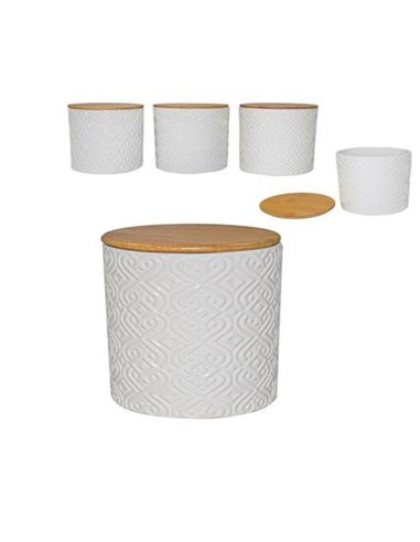 Βαζάκι κεραμικό με καπάκι μπαμπού Υ11x11εκ.