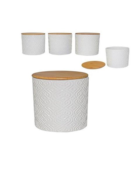 Βαζάκι κεραμικό με καπάκι μπαμπού Υ11x11εκ.