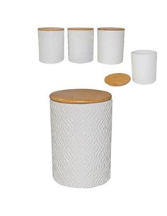 Βαζάκι κεραμικό με καπάκι μπαμπού Υ15,5x11εκ.