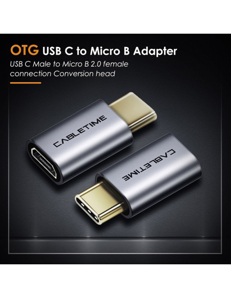 CABLETIME αντάπτορας USB-C σε micro USB CT-CMMCBF, 480Mbps, γκρι