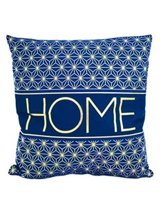 Μαξιλάρι διακοσμητικό βελουτέ "Home" μπλε-ασημί 40x40εκ.
