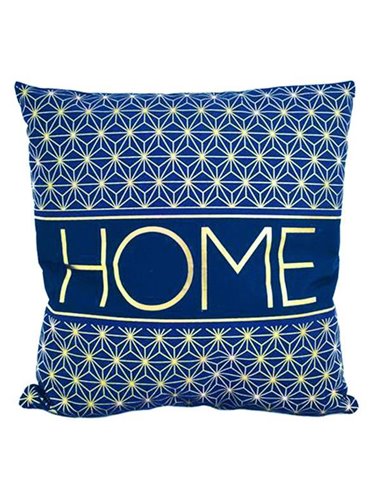 Μαξιλάρι διακοσμητικό βελουτέ "Home" μπλε-ασημί 40x40εκ.