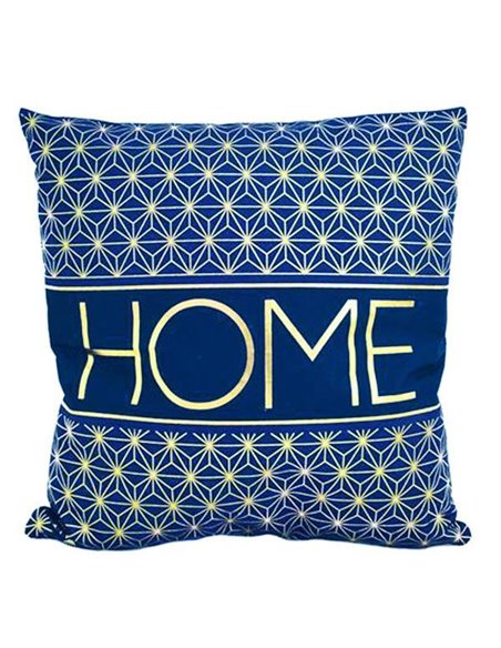 Μαξιλάρι διακοσμητικό βελουτέ "Home" μπλε-ασημί 40x40εκ.