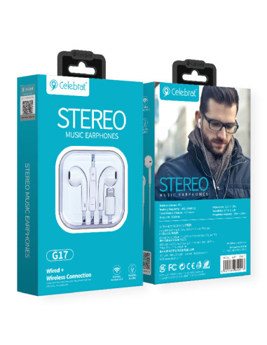 CELEBRAT earphones με μικρόφωνο G17, Lightning, Φ14mm, 1.2m, λευκά