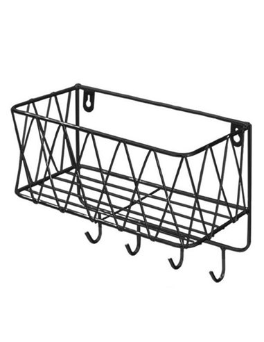 Επιτοίχια θήκη οργάνωσης με ράφι - 4 γάντζους μαύρη Υ19x24,5x12εκ.