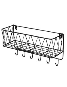 Επιτοίχια θήκη οργάνωσης με ράφι - 6 γάντζους μαύρη Υ19x34x12εκ.