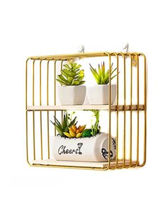 Ράφι επιτοίχιο minimal τετράγωνο με χρυσό σκελετό Υ25x25x12εκ.