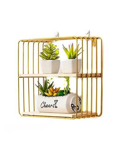 Ράφι επιτοίχιο minimal τετράγωνο με χρυσό σκελετό Υ25x25x12εκ.