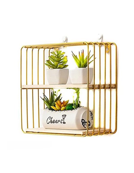 Ράφι επιτοίχιο minimal τετράγωνο με χρυσό σκελετό Υ25x25x12εκ.