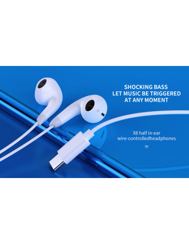 YISON earphones με μικρόφωνο X8, USB-C σύνδεση, Φ13mm, 1.2m, λευκά