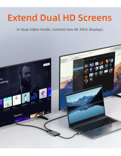 CABLETIME docking station CT-CM2H4K-AG, 4 θυρών, USB-C, 4K, 100W, γκρι