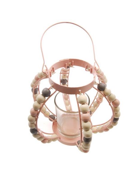 Διακοσμητικό κηροπήγιο ξύλινο ροζ 15x15x12εκ.