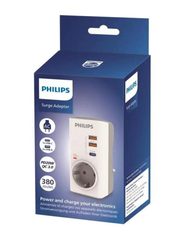 PHILIPS αντάπτορας ρεύματος CHP8010W/10, 1 θέση, USB-C/USB, 380J, λευκός