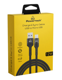 POWERTECH καλώδιο USB σε Micro USB PTR-0125, 12W 2.4A, copper, 1m, μαύρο