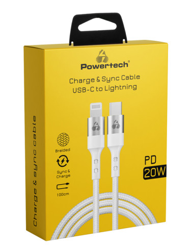 POWERTECH καλώδιο USB-C σε Lightning PTR-0127, PD 20W, copper, 1m, λευκό