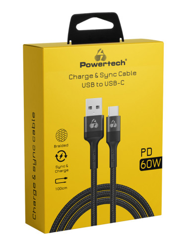 POWERTECH καλώδιο USB σε USB-C PTR-0128, PD 60W, copper, 1m, μαύρο