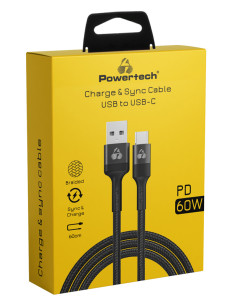 POWERTECH καλώδιο USB σε USB-C PTR-0129, PD 60W, copper, 60cm, μαύρο