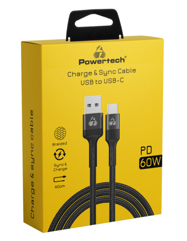 POWERTECH καλώδιο USB σε USB-C PTR-0129, PD 60W, copper, 60cm, μαύρο